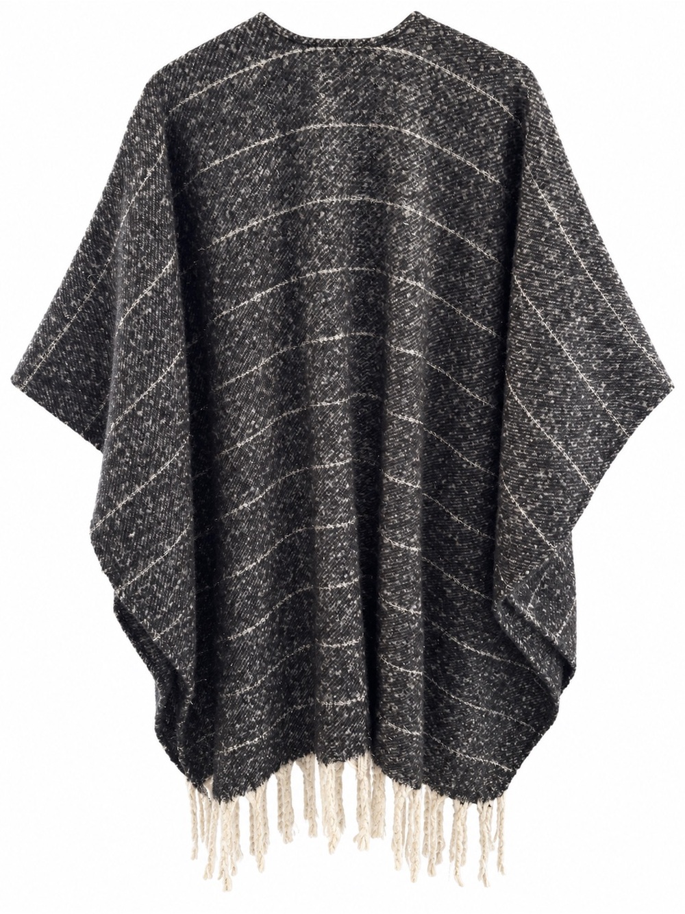 Woolrich One Size Charcoal Fringe Open Front Poncho Cape - Picture 4 of 4